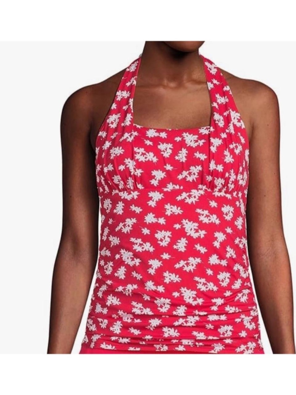 Lands' End Square Neck Halter Tankini Top Red Daisy Floral Size 2 EUC